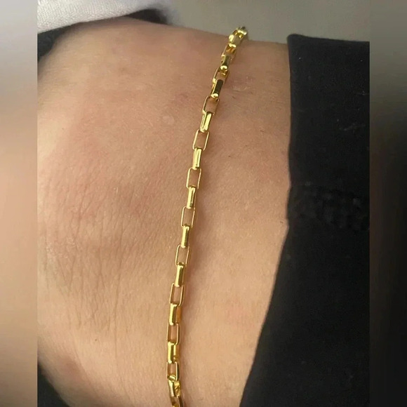 Stainless Steel Gold Plated Rectangle Link Anklet Adjustable Chain 9.5" - Picture 1 of 6